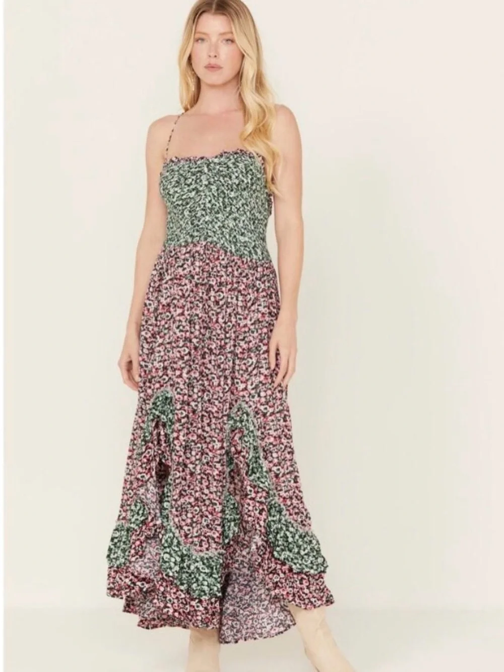 Free People Pink and Green Floral Backless Maxi Dress - Picture 2 of 15